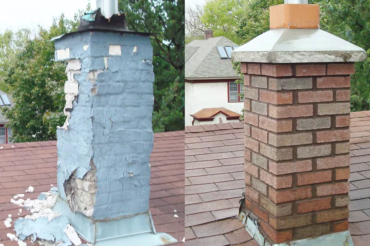 Before and after chimney — Roof Gutter Now in Cuyahoga Falls, OH